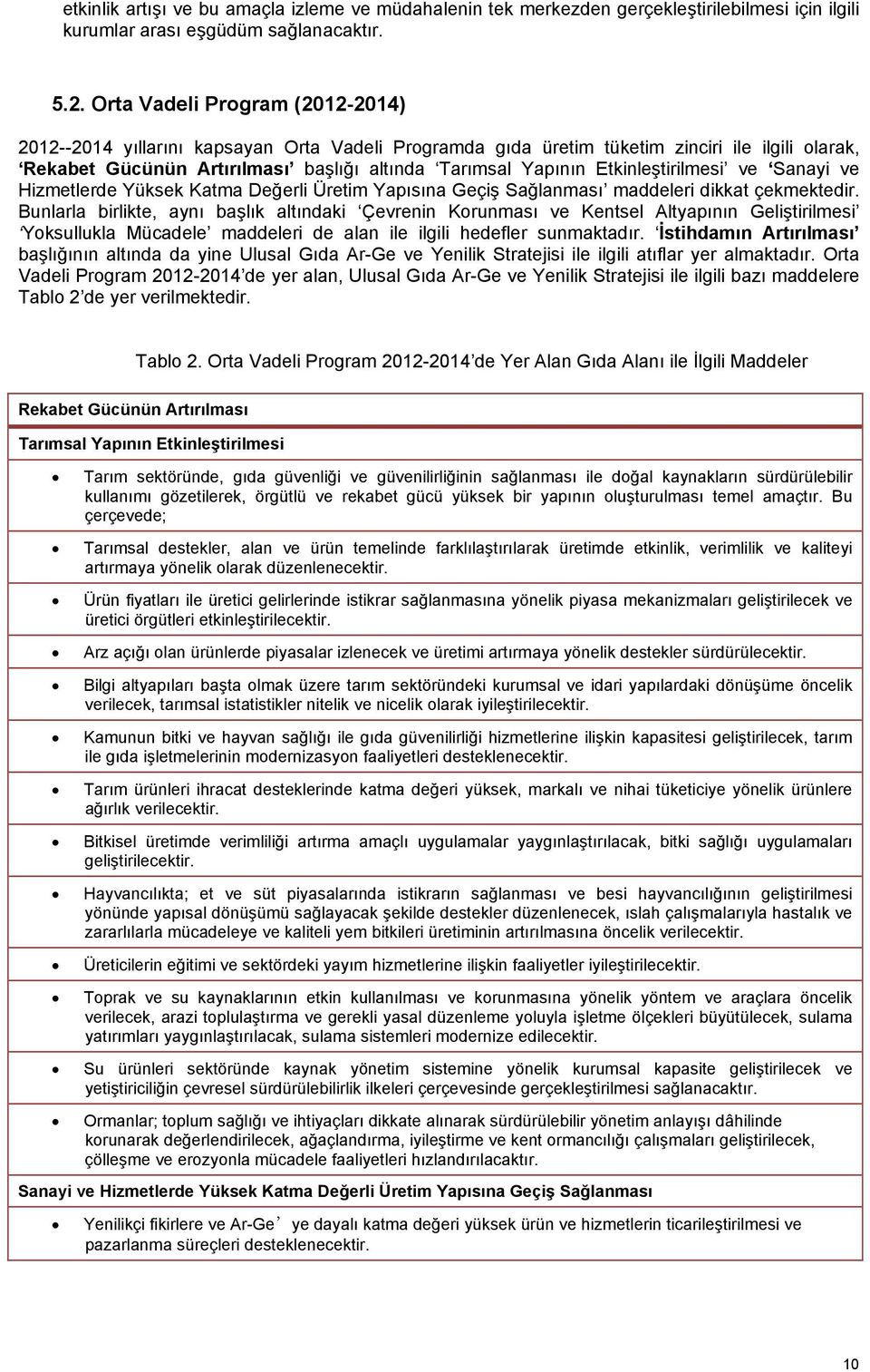 Etkinleştirilmesi ve Sanayi ve Hizmetlerde Yüksek Katma Değerli Üretim Yapısına Geçiş Sağlanması maddeleri dikkat çekmektedir.