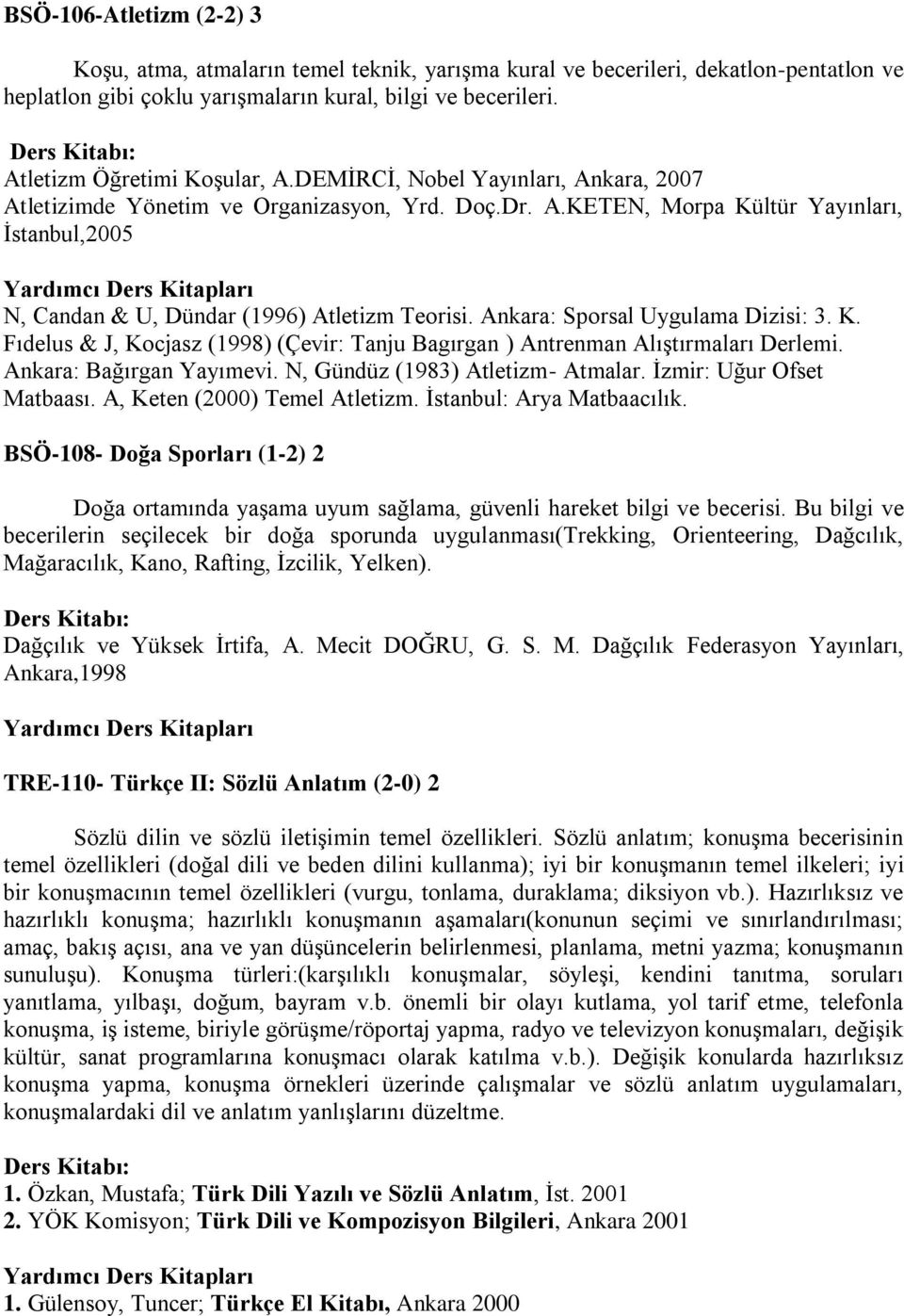 Ankara: Sporsal Uygulama Dizisi: 3. K. Fıdelus & J, Kocjasz (1998) (Çevir: Tanju Bagırgan ) Antrenman Alıştırmaları Derlemi. Ankara: Bağırgan Yayımevi. N, Gündüz (1983) Atletizm- Atmalar.