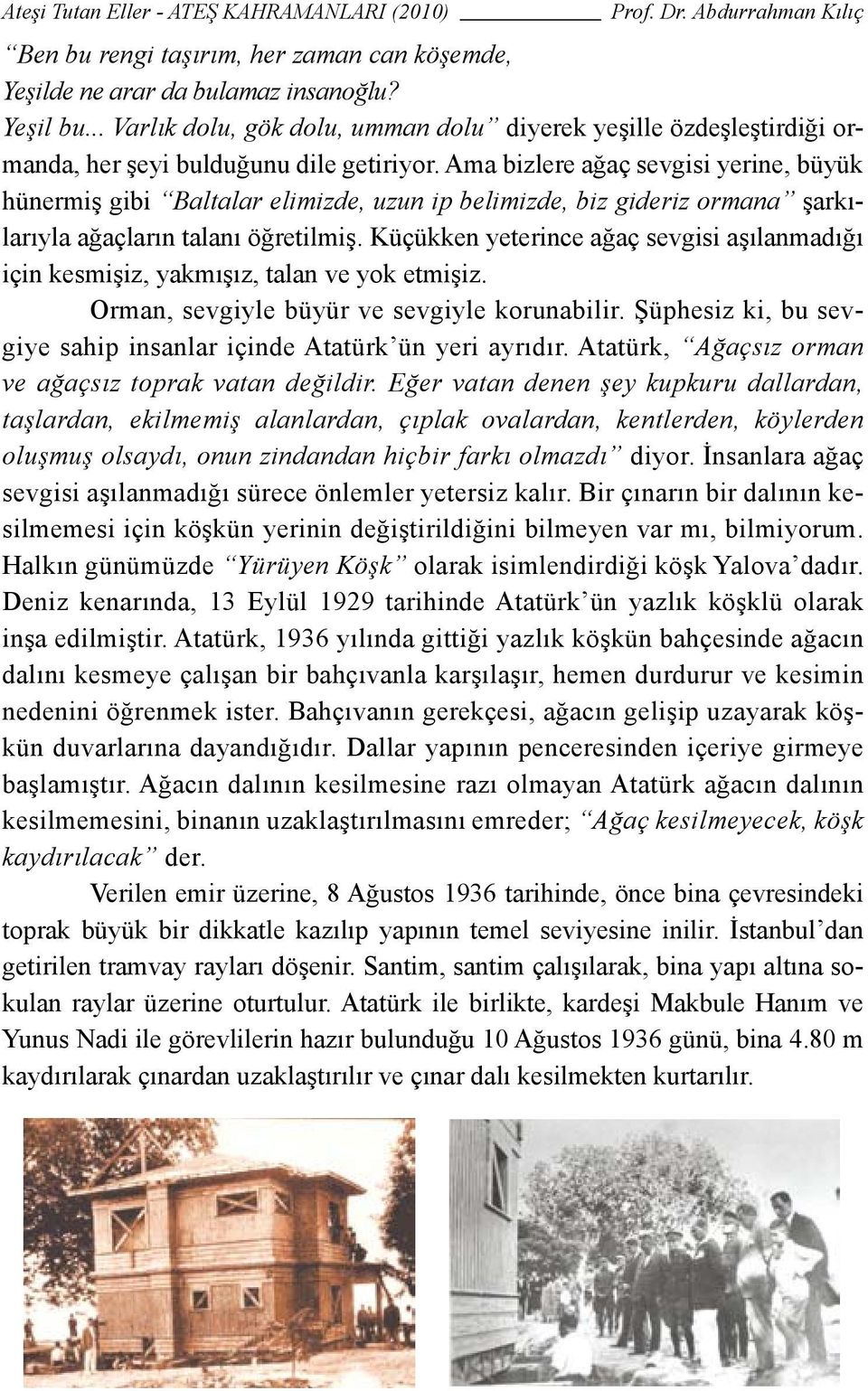 Ama bizlere ağaç sevgisi yerine, büyük hünermiş gibi Baltalar elimizde, uzun ip belimizde, biz gideriz ormana şarkılarıyla ağaçların talanı öğretilmiş.