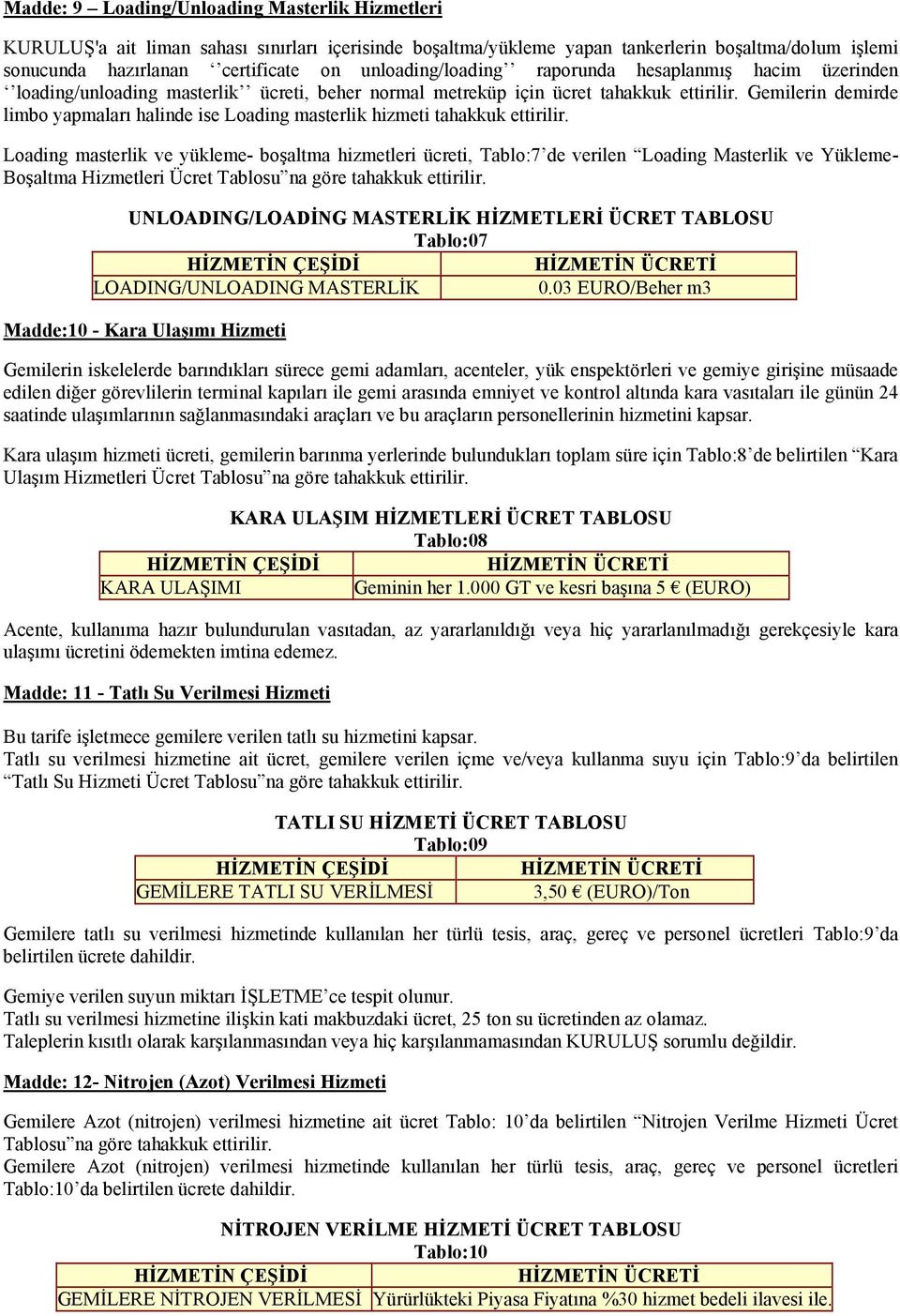 Gemilerin demirde limbo yapmaları halinde ise Loading masterlik hizmeti tahakkuk ettirilir.