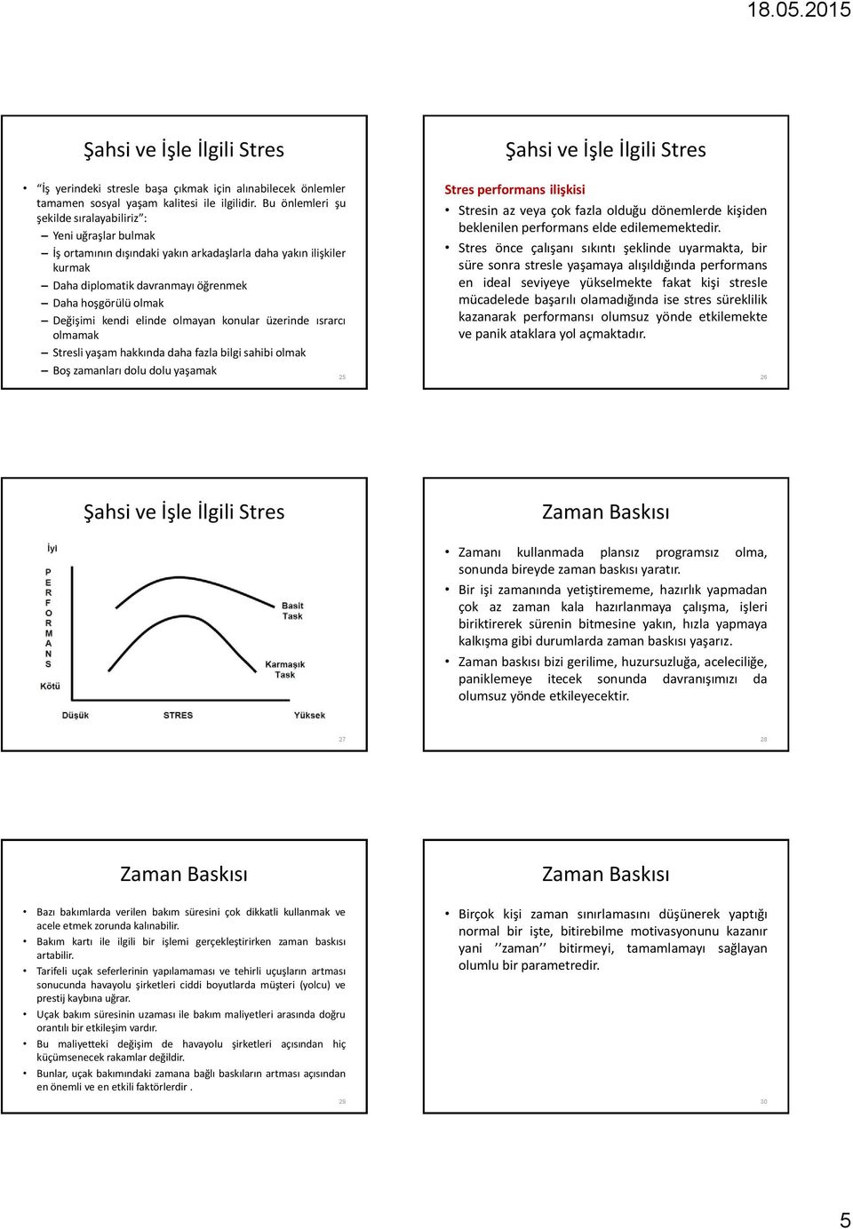 kendi elinde olmayan konular üzerinde ısrarcı olmamak Stresli yaşam hakkında daha fazla bilgi sahibi olmak Boş zamanları dolu dolu yaşamak 25 Stres performans ilişkisi Stresin az veya çok fazla