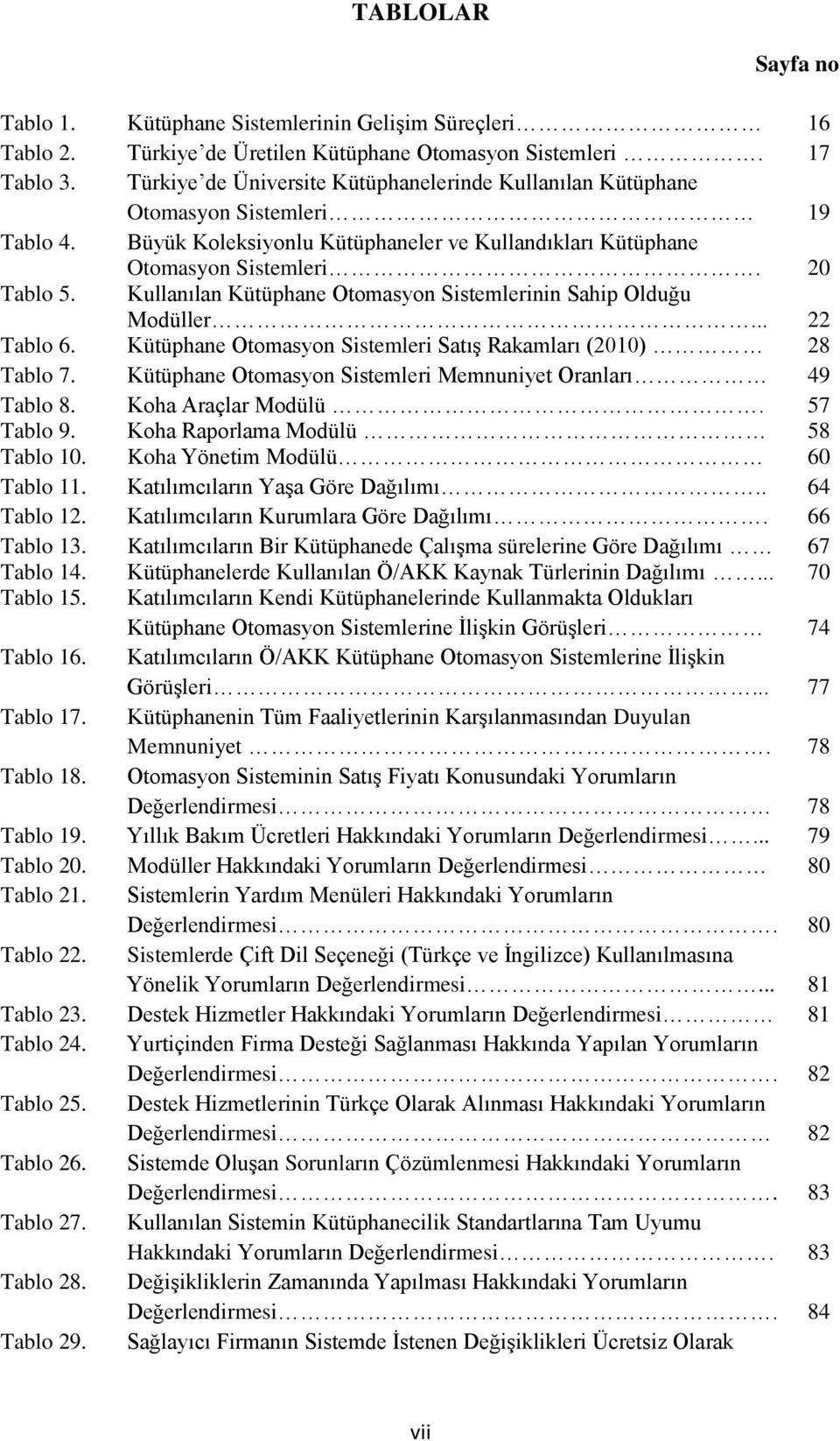 Kullanılan Kütüphane Otomasyon Sistemlerinin Sahip Olduğu Modüller... 22 Tablo 6. Kütüphane Otomasyon Sistemleri Satış Rakamları (2010) 28 Tablo 7.