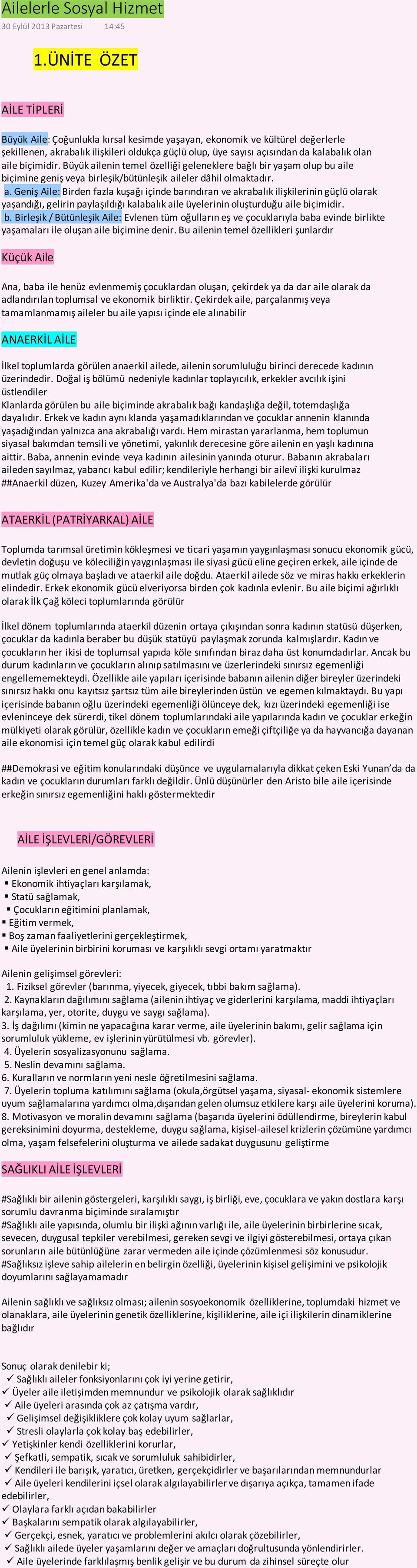 biçimidir. Büyük ailenin temel özelliği geleneklere bağlı bir yaşam olup bu aile biçimine geniş veya birleşik/bütünleşik aileler dâhil olmaktadır. a. Geniş Aile: Birden fazla kuşağı içinde barındıran ve akrabalık ilişkilerinin güçlü olarak yaşandığı, gelirin paylaşıldığı kalabalık aile üyelerinin oluşturduğu aile biçimidir.