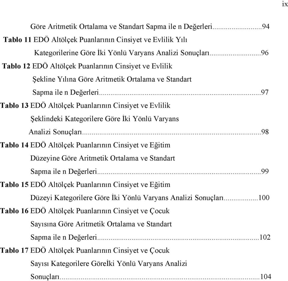 ..97 Tablo 13 EDÖ Altölçek Puanlarının Cinsiyet ve Evlilik Şeklindeki Kategorilere Göre İki Yönlü Varyans Analizi Sonuçları.