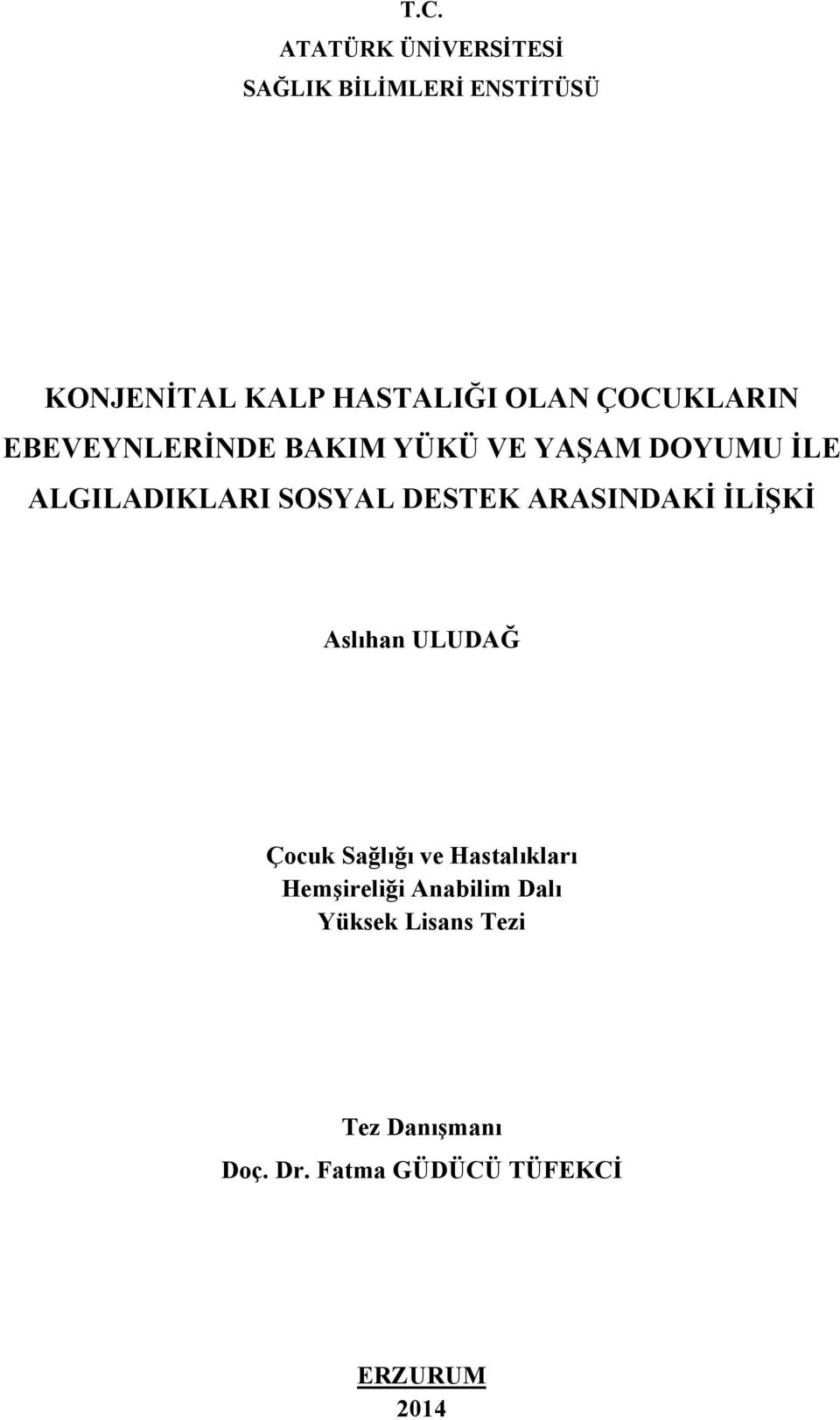 DESTEK ARASINDAKİ İLİŞKİ Aslıhan ULUDAĞ Çocuk Sağlığı ve Hastalıkları Hemşireliği