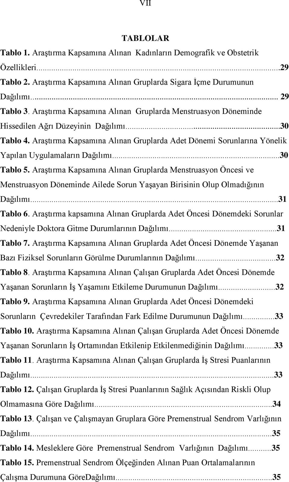 Araştırma Kapsamına Alınan Gruplarda Adet Dönemi Sorunlarına Yönelik Yapılan Uygulamaların Dağılımı...30 Tablo 5.