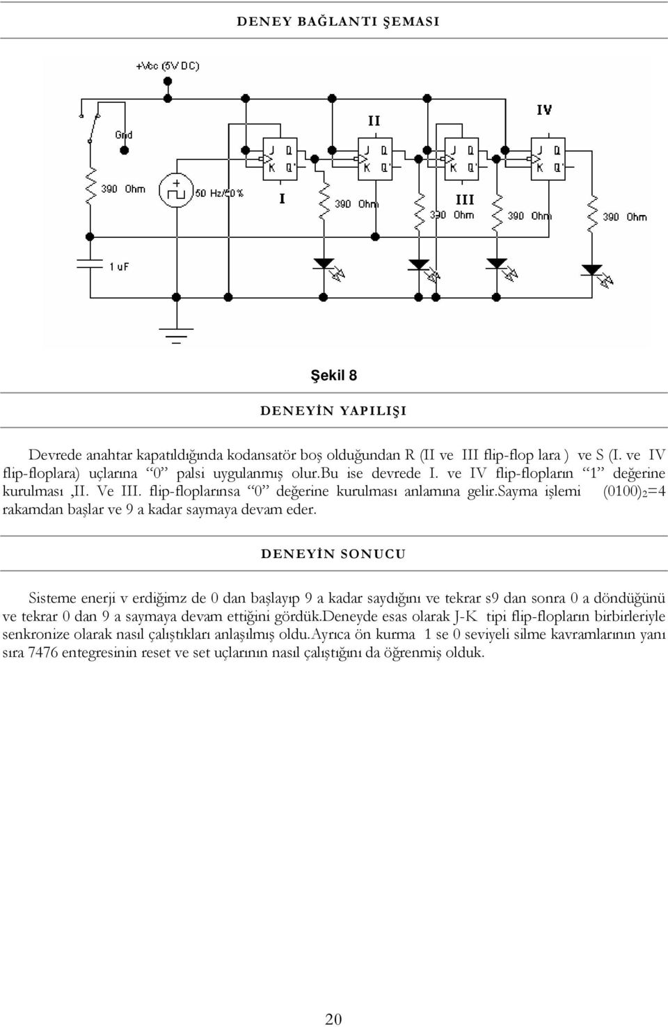 DENEYİN SONUCU Sisteme enerji v erdiğimz de 0 dan başlayıp 9 a kadar saydığını ve tekrar s9 dan sonra 0 a döndüğünü ve tekrar 0 dan 9 a saymaya devam ettiğini gördük.