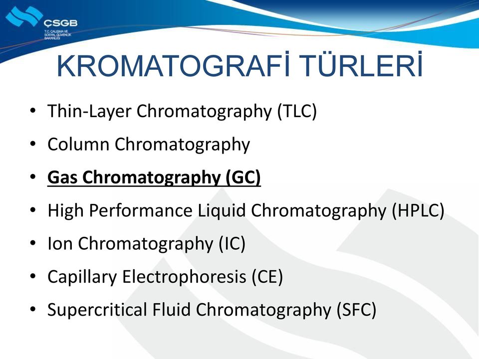 Liquid Chromatography (HPLC) Ion Chromatography (IC)