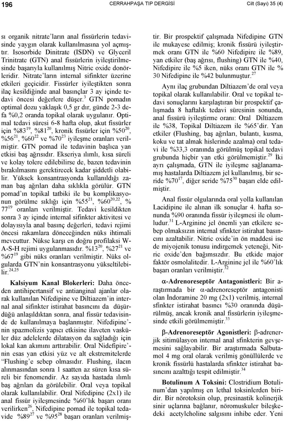 Nitrate ların internal sifinkter üzerine etkileri geçicidir. Fissürler iyileştikten sonra ilaç kesildiğinde anal basınçlar 3 ay içinde tedavi öncesi değerlere düşer.