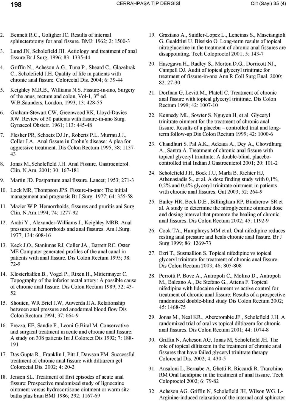 Quality of life in patients with chronic anal fissure. Colorectal Dis. 2004; 6: 39-44 5. Keighley M.R.B., Williams N.S. Fissure-in-ano, Surgery of the anus, rectum and colon, Vol-1, 3 rd ed. W.B.Saunders, London, 1993; 13: 428-55 6.