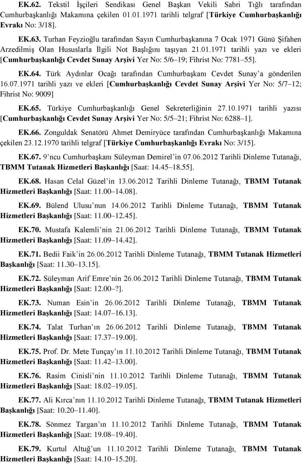 1971 tarihli yazı ve ekleri [Cumhurbaşkanlığı Cevdet Sunay Arşivi Yer No: 5/6 19; Fihrist No: 7781 55]. EK.64. Türk Aydınlar Ocağı tarafından Cumhurbaşkanı Cevdet Sunay a gönderilen 16.07.