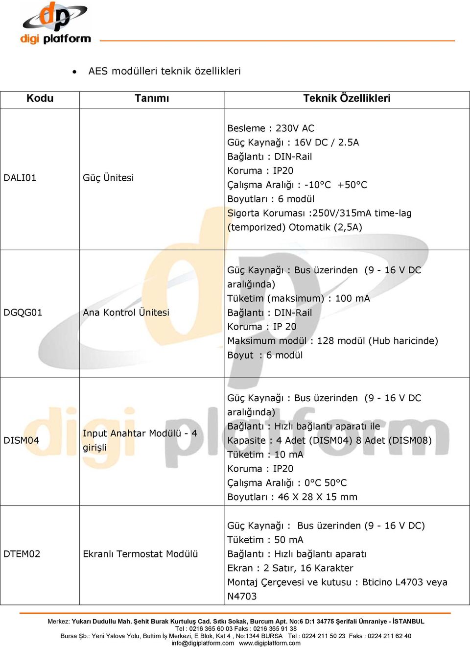 : 100 ma Bağlantı : DIN-Rail Koruma : IP 20 Maksimum modül : 128 modül (Hub haricinde) Boyut : 6 modül DISM04 Input Anahtar Modülü - 4 girişli Bağlantı : Hızlı bağlantı aparatı ile Kapasite : 4 Adet