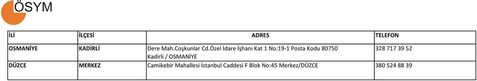 717 39 52 Kadirli / OSMANİYE DÜZCE MERKEZ Camikebir