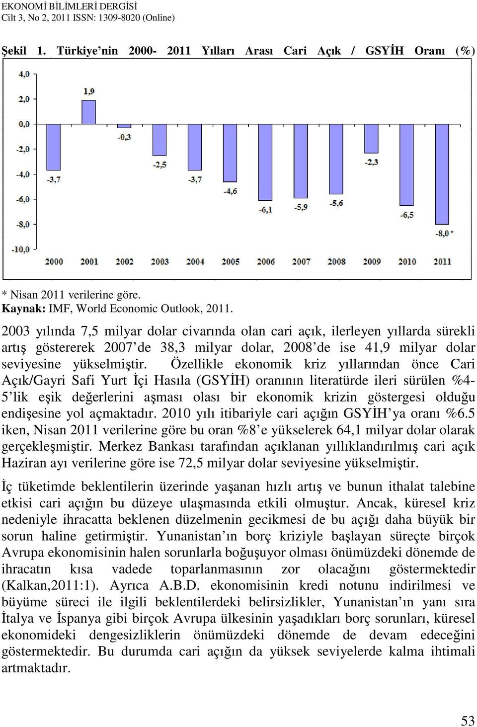 Özellikle ekonomik kriz yıllarından önce Cari Açık/Gayri Safi Yurt İçi Hasıla (GSYİH) oranının literatürde ileri sürülen %4-5 lik eşik değerlerini aşması olası bir ekonomik krizin göstergesi olduğu