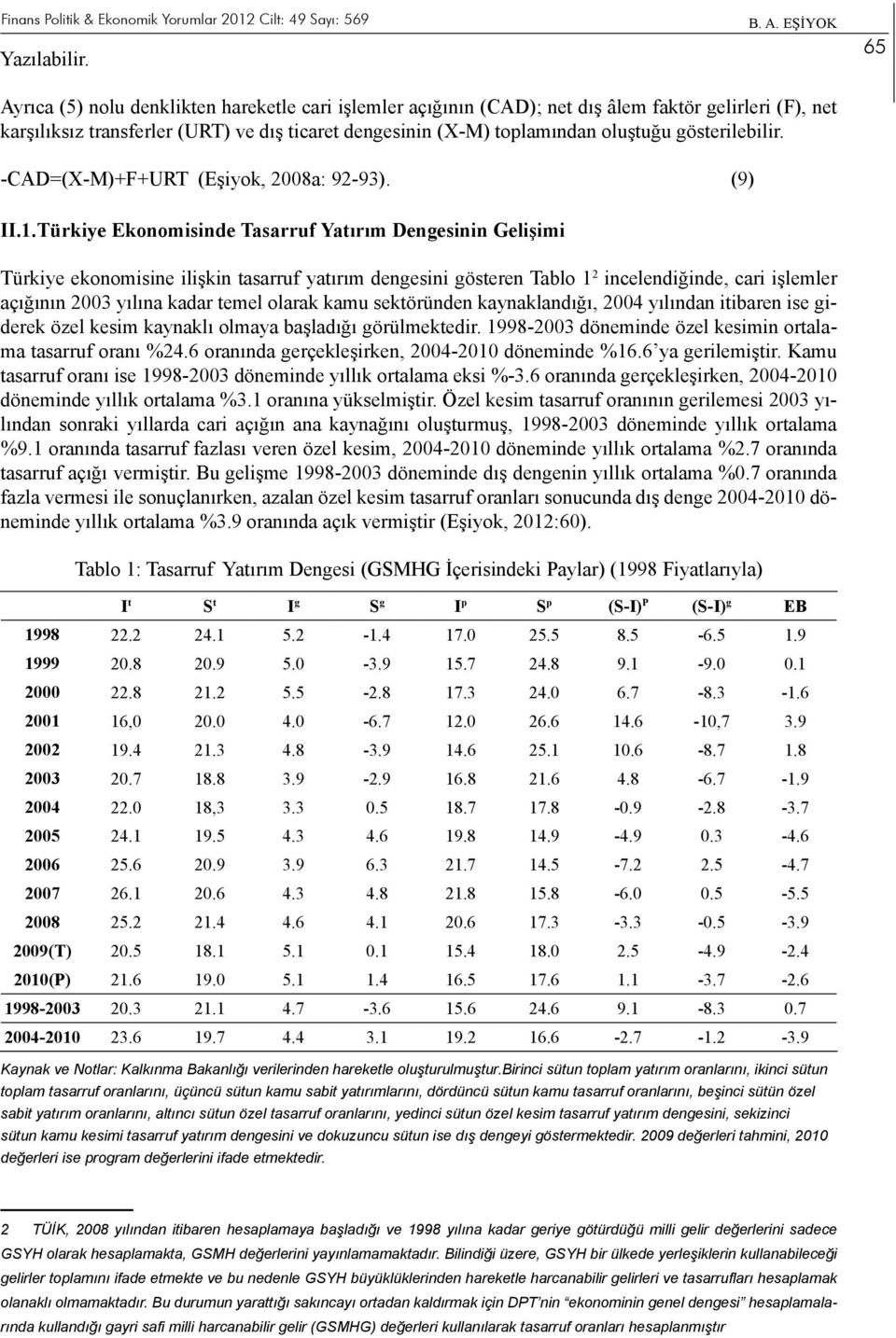 gösterilebilir. -CAD=(X-M)+F+URT (Eşiyok, 2008a: 92-93). (9) II.1.