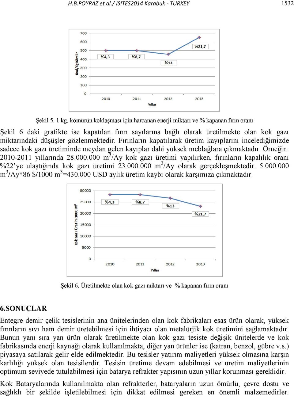 gözlenmektedir. Fırınların kapatılarak üretim kayıplarını incelediğimizde sadece kok gazı üretiminde meydan gelen kayıplar dahi yüksek meblağlara çıkmaktadır. Örneğin: 2010-2011 yıllarında 28.000.