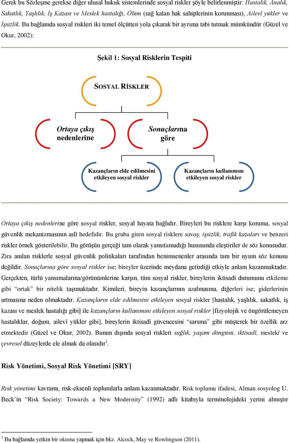 Bu bağlamda sosyal riskleri iki temel ölçütten yola çıkarak bir ayrıma tabi tutmak mümkündür (Güzel ve Okur, 2002): Şekil 1: Sosyal Risklerin Tespiti SOSYAL RİSKLER Ortaya çıkış nedenlerine göre