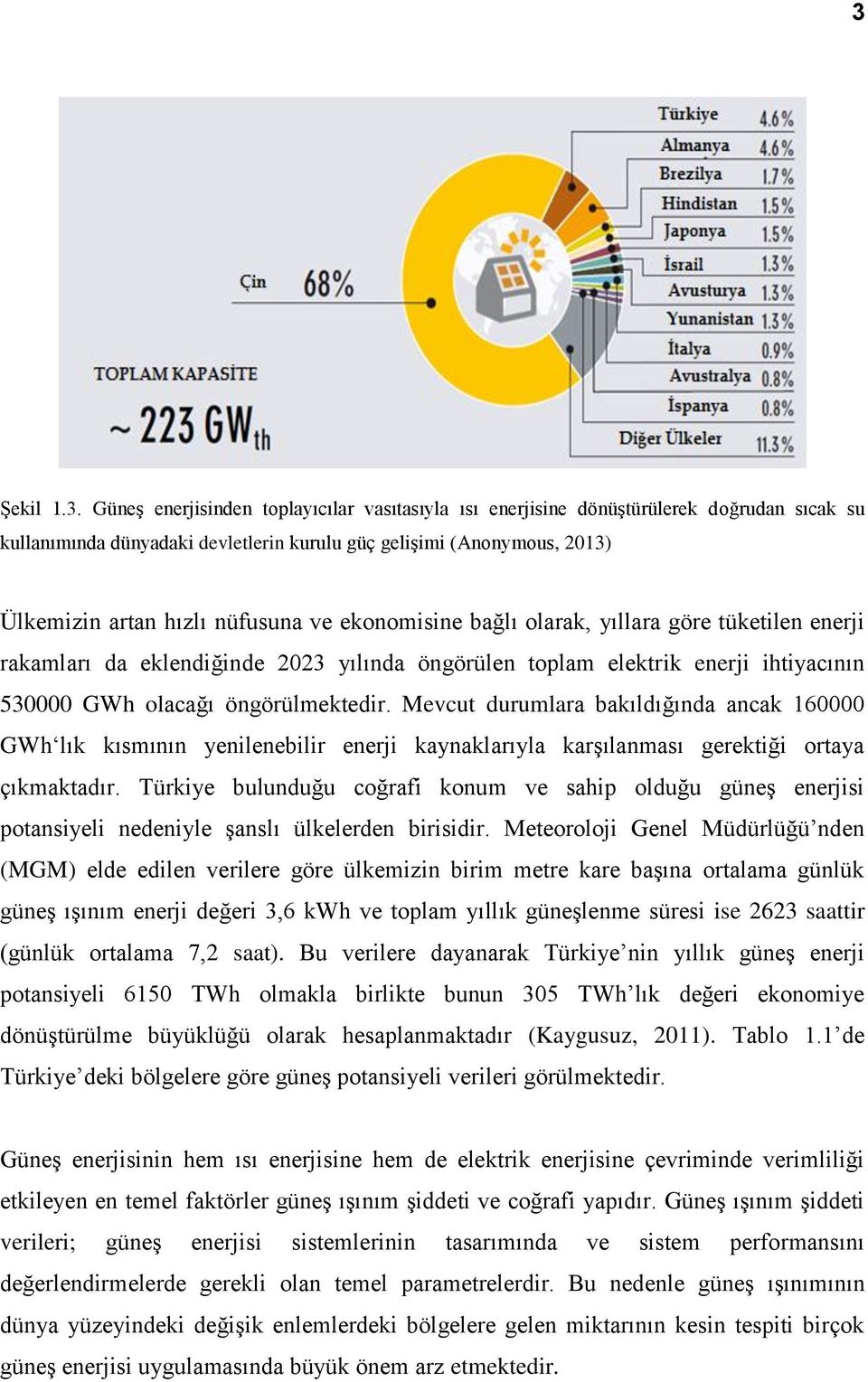 Mevcut durumlara bakıldığında ancak 160000 GWh lık kısmının yenilenebilir enerji kaynaklarıyla karşılanması gerektiği ortaya çıkmaktadır.