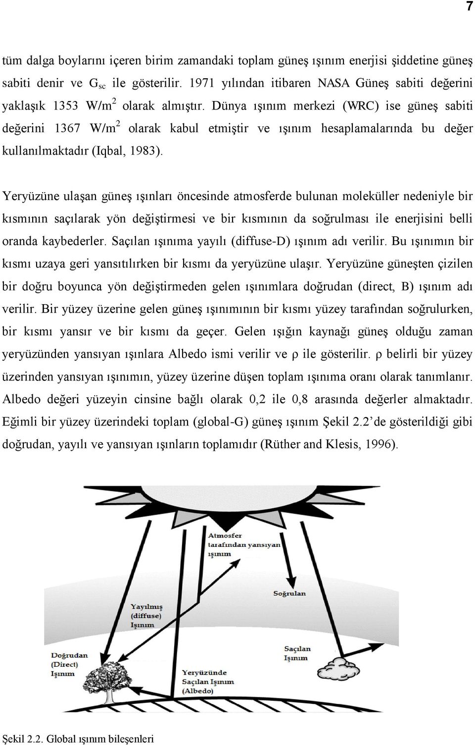 Dünya ışınım merkezi (WRC) ise güneş sabiti değerini 1367 W/m 2 olarak kabul etmiştir ve ışınım hesaplamalarında bu değer kullanılmaktadır (qbal, 1983).