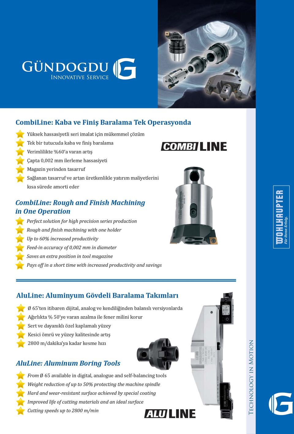 high precision series production Rough and inish machining with one holder Up to 60% increased productivity Feed-in accuracy of 0,002 mm in diameter Saves an extra position in tool magazine Pays off