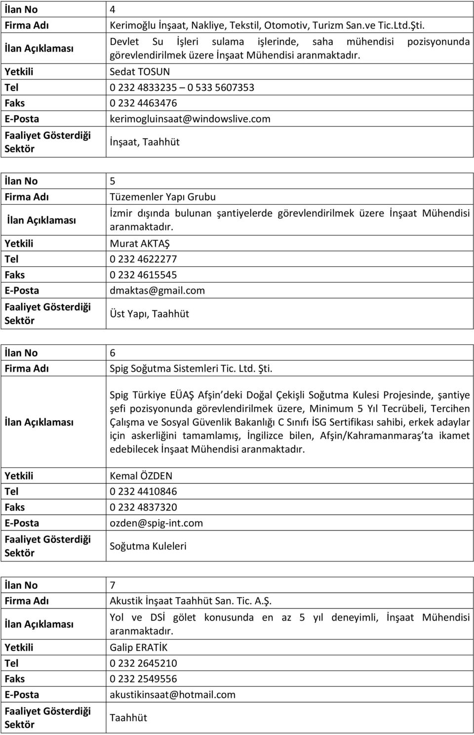 com İnşaat, Taahhüt İlan No 5 Tüzemenler Yapı Grubu İzmir dışında bulunan şantiyelerde görevlendirilmek üzere İnşaat Mühendisi aranmaktadır.