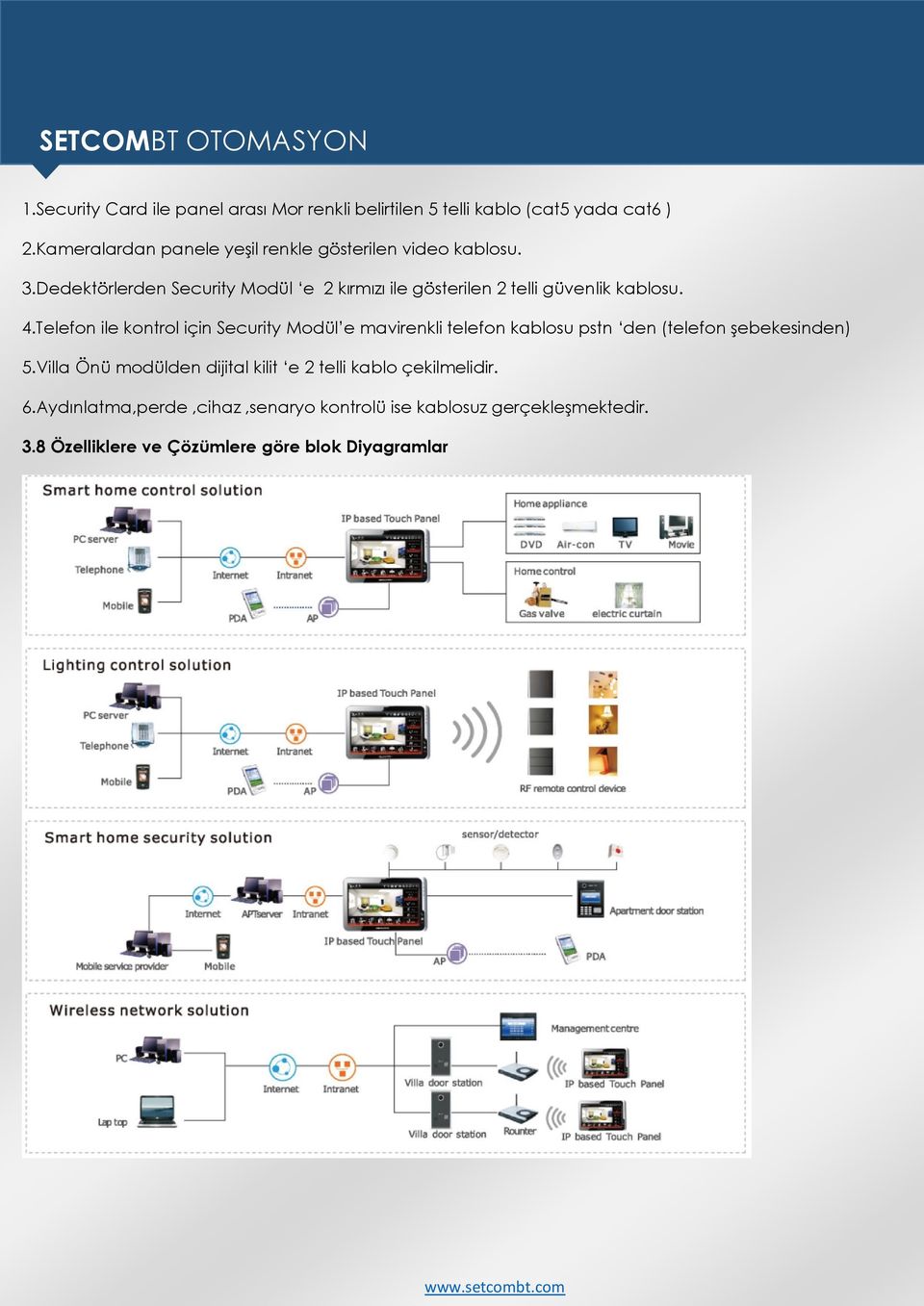 Dedektörlerden Security Modül e 2 kırmızı ile gösterilen 2 telli güvenlik kablosu. 4.