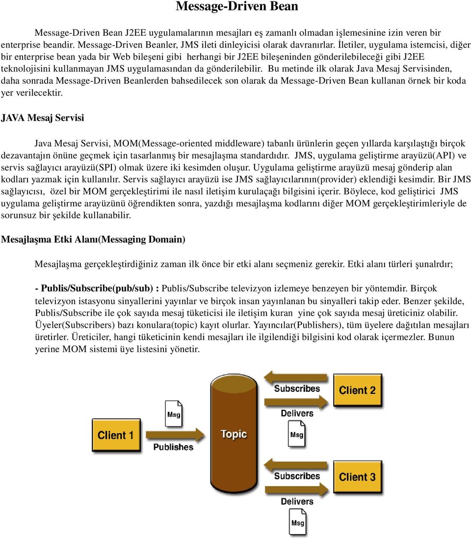 İletiler, uygulama istemcisi, diğer bir enterprise bean yada bir Web bileşeni gibi herhangi bir J2EE bileşeninden gönderilebileceği gibi J2EE teknolojisini kullanmayan JMS uygulamasından da