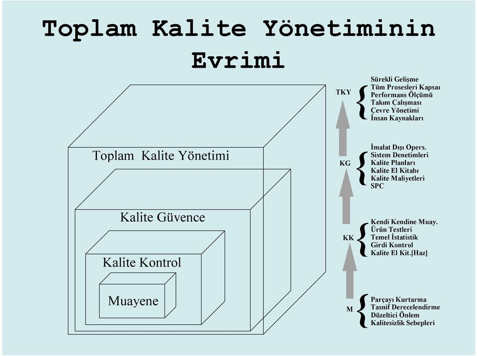 Sistem Denetimleri Kalite Planları Kalite El Kitabı Kalite Maliyetleri {SPC Kalite Güvence Kalite Kontrol { Kendi