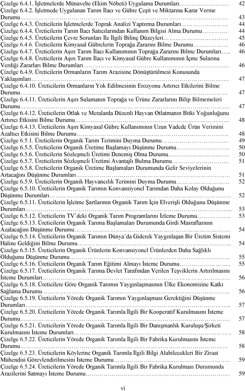 Üreticilerin Çevre Sorunları İle İlgili Bilinç Düzeyleri 45 Çizelge 6.4.6. Üreticilerin Kimyasal Gübrelerin Toprağa Zararını Bilme Durumu 46 Çizelge 6.4.7.