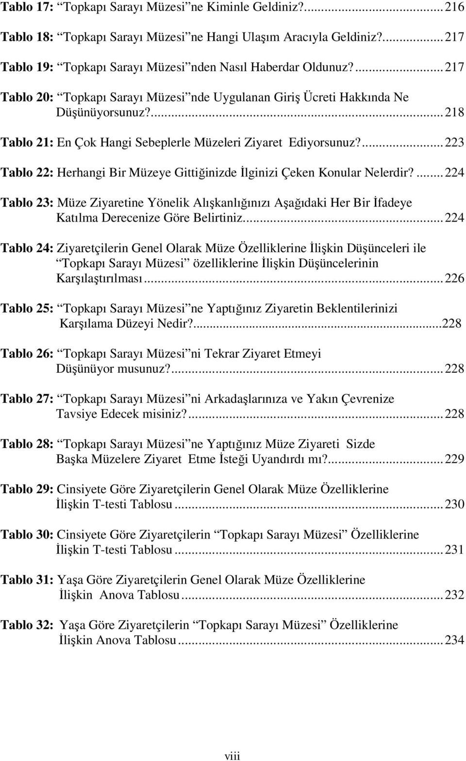 ...223 Tablo 22: Herhangi Bir Müzeye Gittiğinizde İlginizi Çeken Konular Nelerdir?...224 Tablo 23: Müze Ziyaretine Yönelik Alışkanlığınızı Aşağıdaki Her Bir İfadeye Katılma Derecenize Göre Belirtiniz.