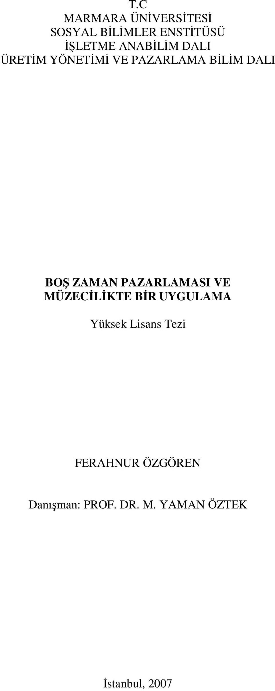 ZAMAN PAZARLAMASI VE MÜZECİLİKTE BİR UYGULAMA Yüksek Lisans