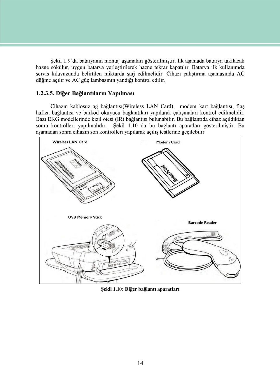 Diğer Bağlantıların Yapılması Cihazın kablosuz ağ bağlantısı(wireless LAN Card), modem kart bağlantısı, flaş hafıza bağlantısı ve barkod okuyucu bağlantıları yapılarak çalışmaları kontrol edilmelidir.