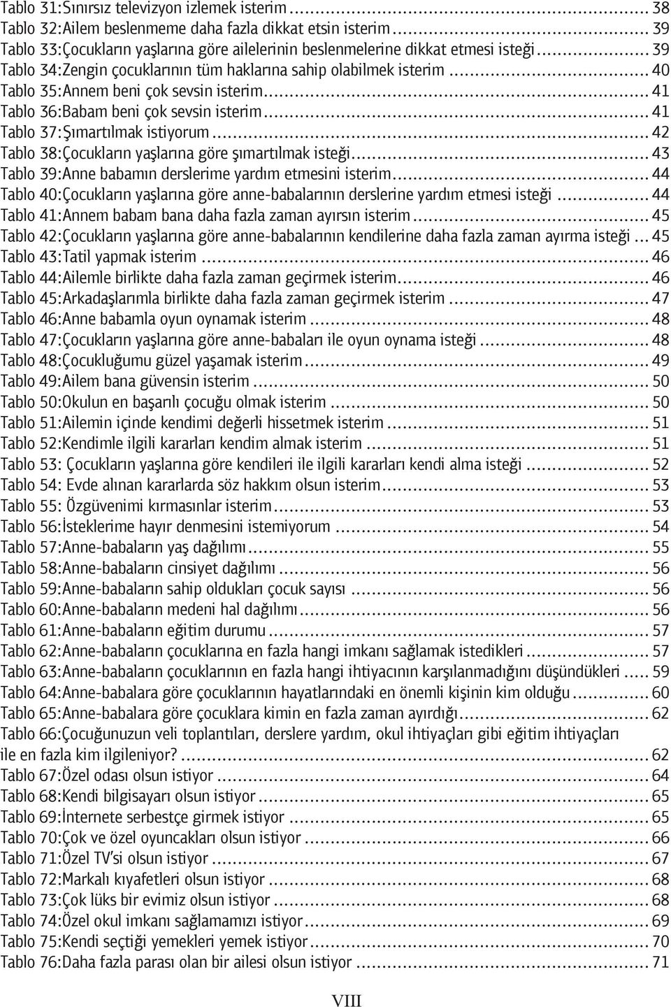 .. 42 Tablo 38:Çocukların yaşlarına göre şımartılmak isteği... 43 Tablo 39:Anne babamın derslerime yardım etmesini isterim.