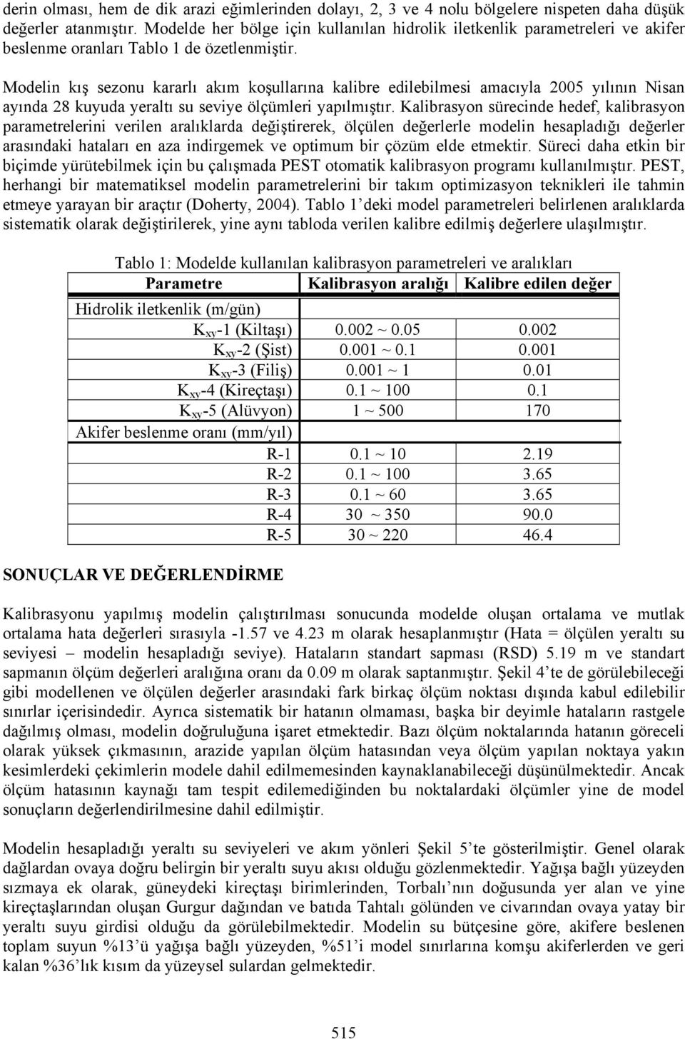 Modelin kış sezonu kararlı akım koşullarına kalibre edilebilmesi amacıyla 2005 yılının Nisan ayında 28 kuyuda yeraltı su seviye ölçümleri yapılmıştır.