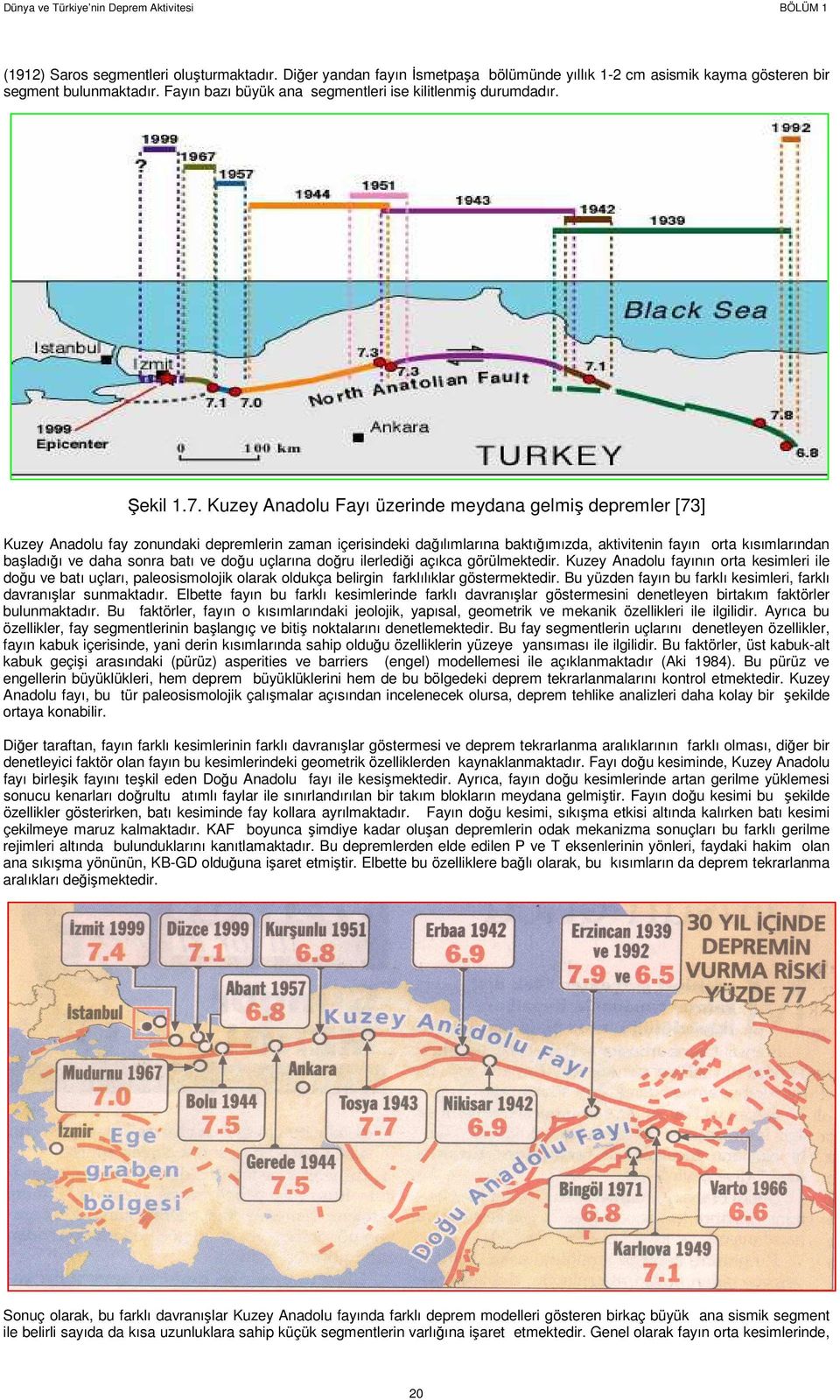 Kuzey Anadolu Fayı üzerinde meydana gelmiş depremler [73] Kuzey Anadolu fay zonundaki depremlerin zaman içerisindeki dağılımlarına baktığımızda, aktivitenin fayın orta kısımlarından başladığı ve daha