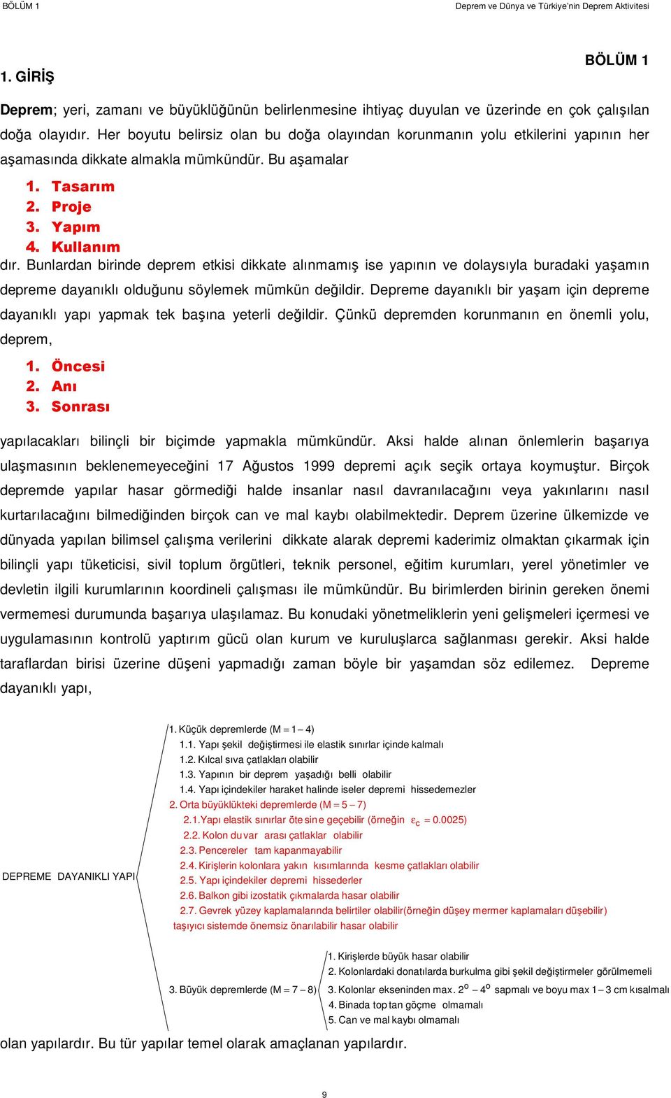 Bunlardan birinde deprem etkisi dikkate alınmamış ise yapının ve dolaysıyla buradaki yaşamın depreme dayanıklı olduğunu söylemek mümkün değildir.