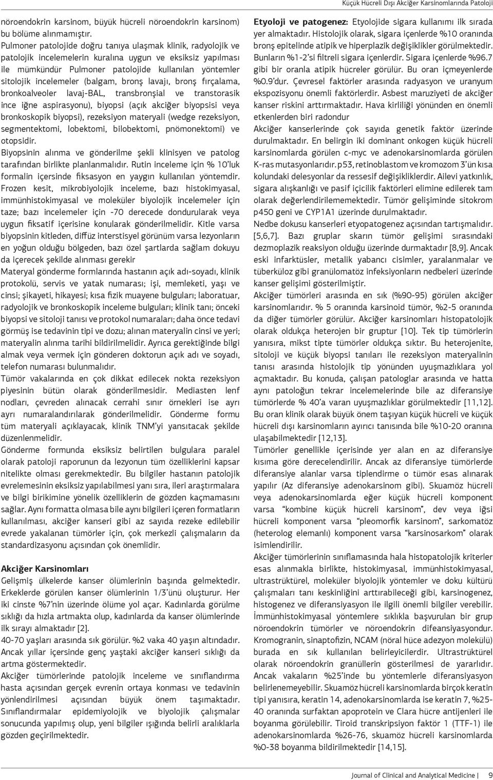 incelemeler (balgam, bronş lavajı, bronş fırçalama, bronkoalveoler lavaj-bal, transbronşial ve transtorasik ince iğne aspirasyonu), biyopsi (açık akciğer biyopsisi veya bronkoskopik biyopsi),