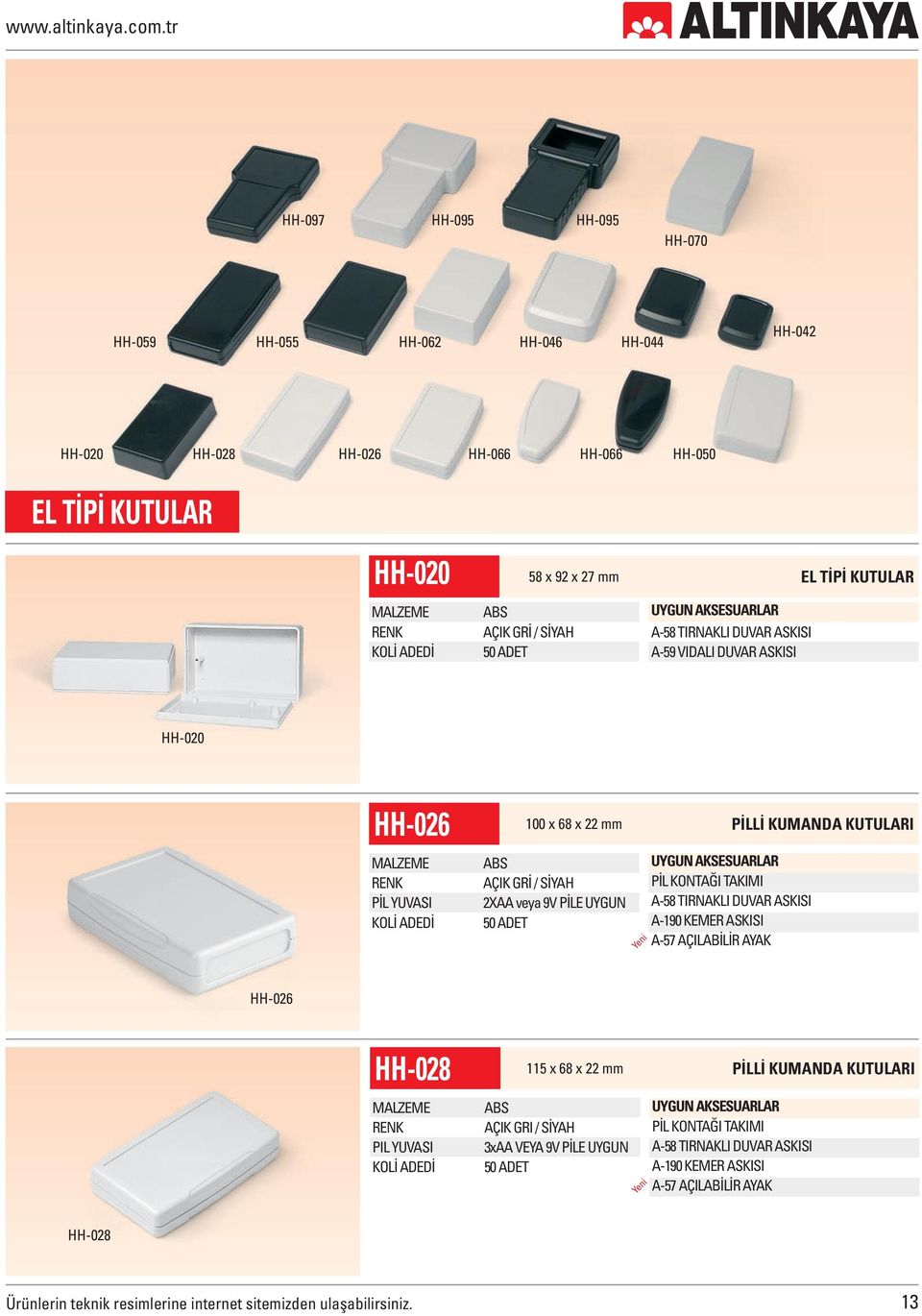 UYGUN 50 ADET Yeni PİL KONTAĞI TAKIMI A-58 TIRNAKLI DUVAR ASKISI A-190 KEMER ASKISI A-57 AÇILABİLİR AYAK HH-026 HH-028 115 x 68 x 22 mm PİLLİ KUMANDA