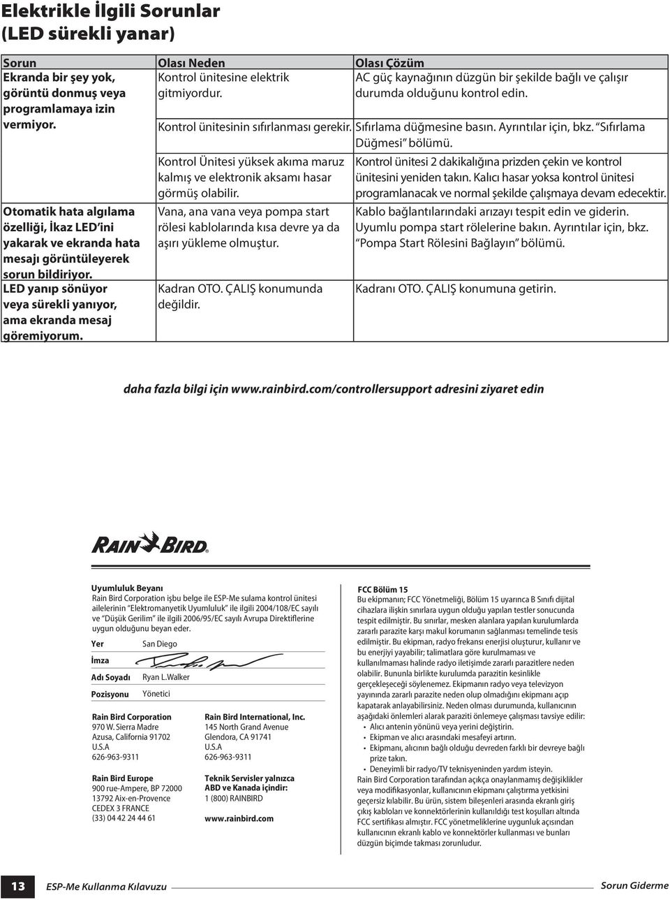 AC güç kaynağının düzgün bir şekilde bağlı ve çalışır durumda olduğunu kontrol edin. Kontrol ünitesinin sıfırlanması gerekir. Sıfırlama düğmesine basın. Ayrıntılar için, bkz. Sıfırlama Düğmesi bölümü.