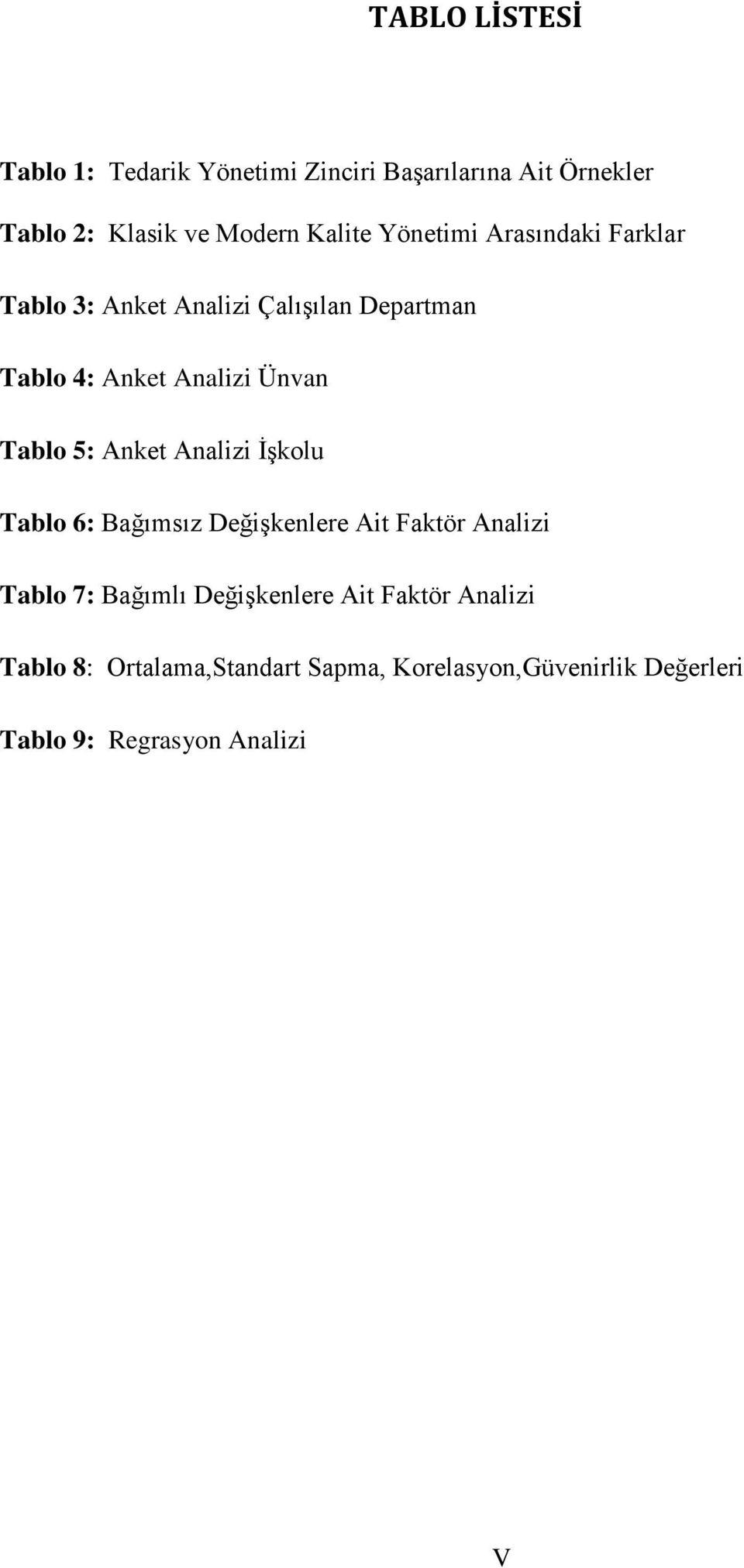 5: Anket Analizi İşkolu Tablo 6: Bağımsız Değişkenlere Ait Faktör Analizi Tablo 7: Bağımlı Değişkenlere Ait