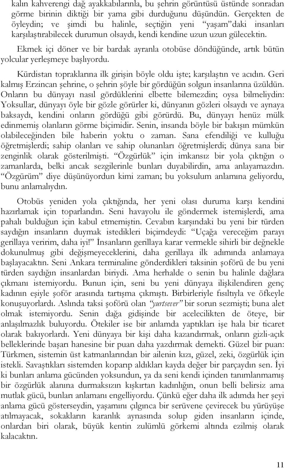 Ekmek içi döner ve bir bardak ayranla otobüse döndüğünde, artık bütün yolcular yerleşmeye başlıyordu. Kürdistan topraklarına ilk girişin böyle oldu işte; karşılaştın ve acıdın.