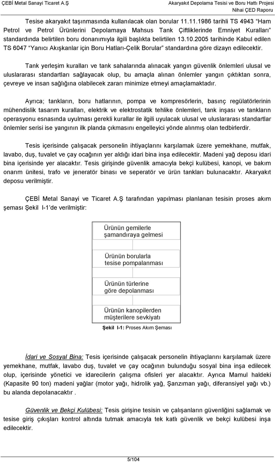 2005 tarihinde Kabul edilen TS 6047 Yanıcı Akışkanlar için Boru Hatları-Çelik Borular standardına göre dizayn edilecektir.