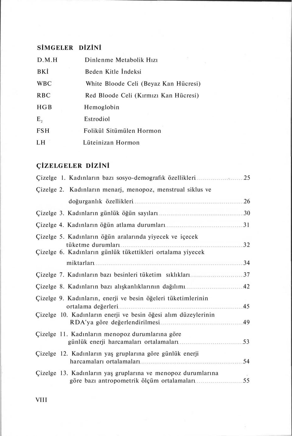 Kadınların günlük öğün sayıları 0 Çizelge 4. Kadınların öğün atlama durumları Çizelge. Kadınların öğün aralarında yiyecek ve içecek tüketme durumları Çizelge 6.