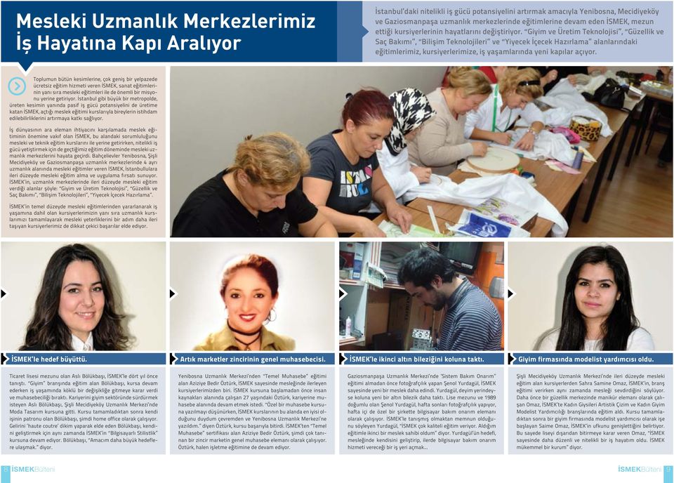 Giyim ve Üretim Teknolojisi, Güzellik ve Saç Bakımı, Bilişim Teknolojileri ve Yiyecek İçecek Hazırlama alanlarındaki eğitimlerimiz, kursiyerlerimize, iş yaşamlarında yeni kapılar açıyor.