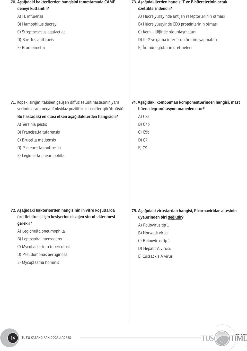 A) Hücre yüzeyinde antijen reseptörlerinin olması B) Hücre yüzeyinde CD3 proteinlerinin olması C) Kemik iliğinde olgunlaşmaları D) IL 2 ve gama interferon üretimi yapmaları E) İmmünoglobulin