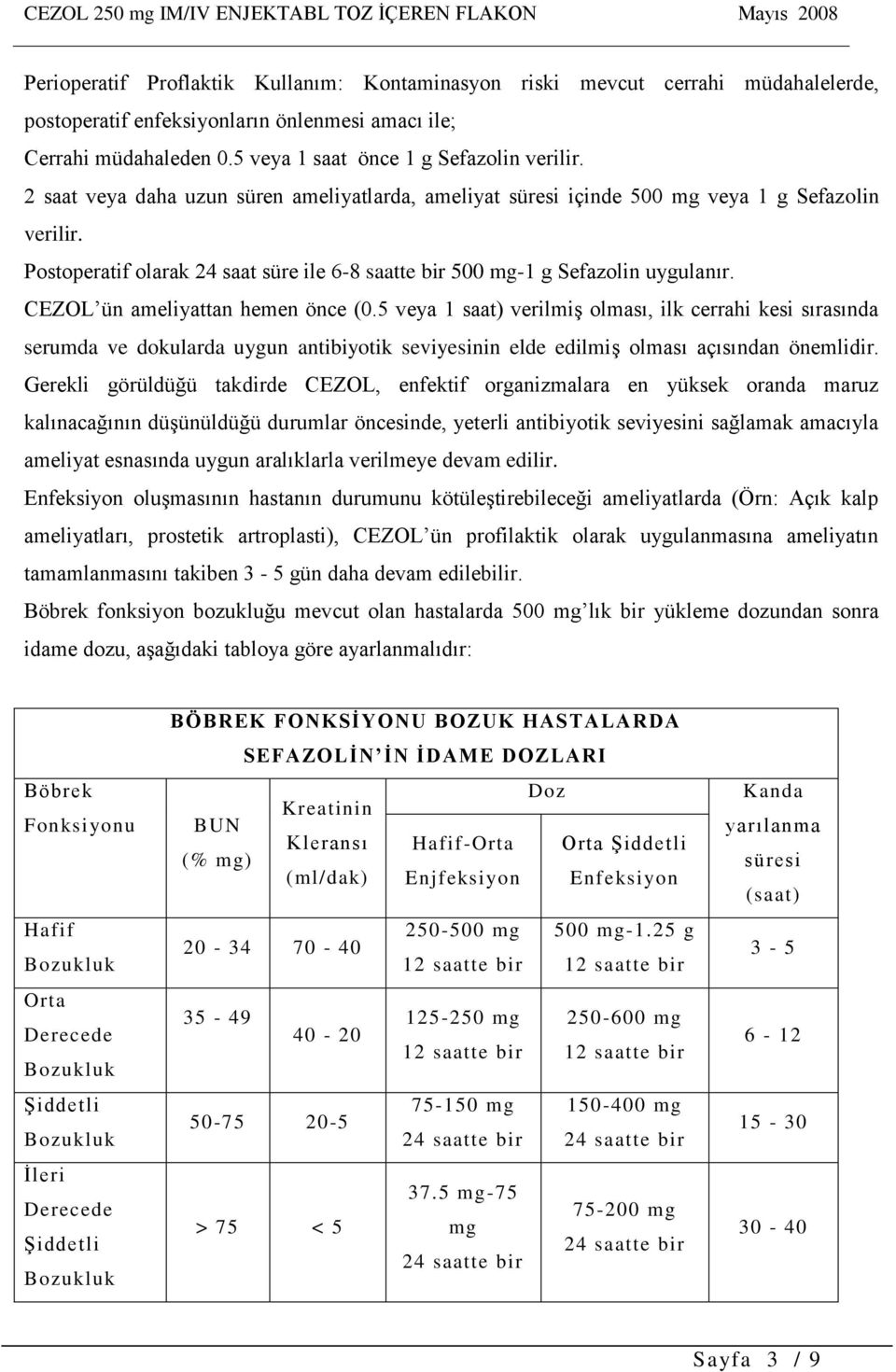 CEZOL ün ameliyattan hemen önce (0.5 veya 1 saat) verilmiş olması, ilk cerrahi kesi sırasında serumda ve dokularda uygun antibiyotik seviyesinin elde edilmiş olması açısından önemlidir.