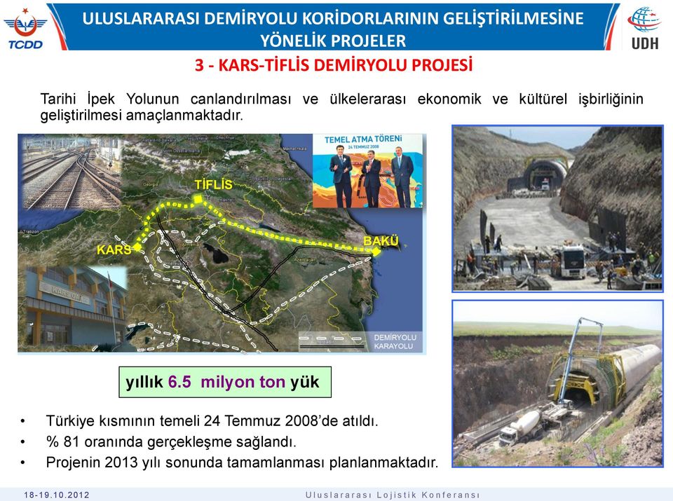 yıllık 6.5 milyon ton yük Türkiye kısmının temeli 24 Temmuz 2008 de atıldı.