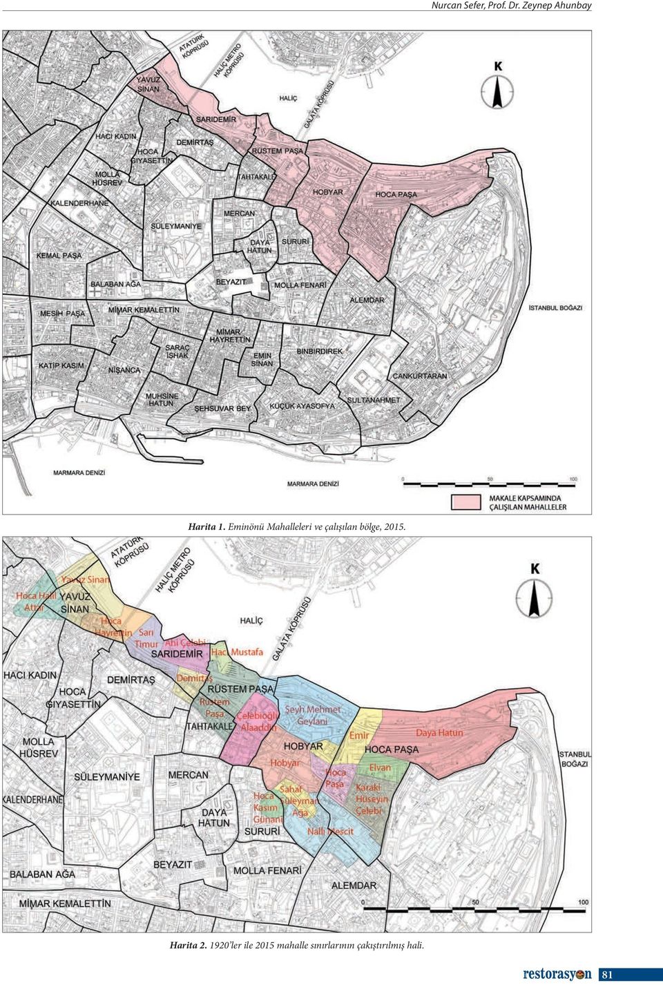 Eminönü Mahalleleri ve çalışılan bölge,