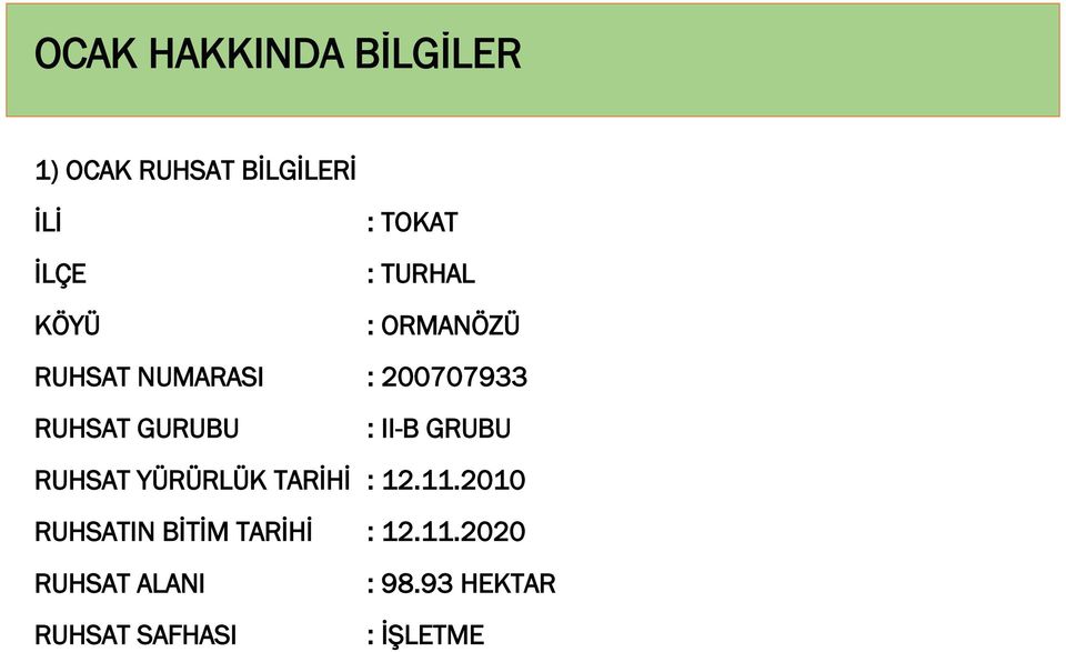 GURUBU : II-B GRUBU RUHSAT YÜRÜRLÜK TARİHİ : 12.11.