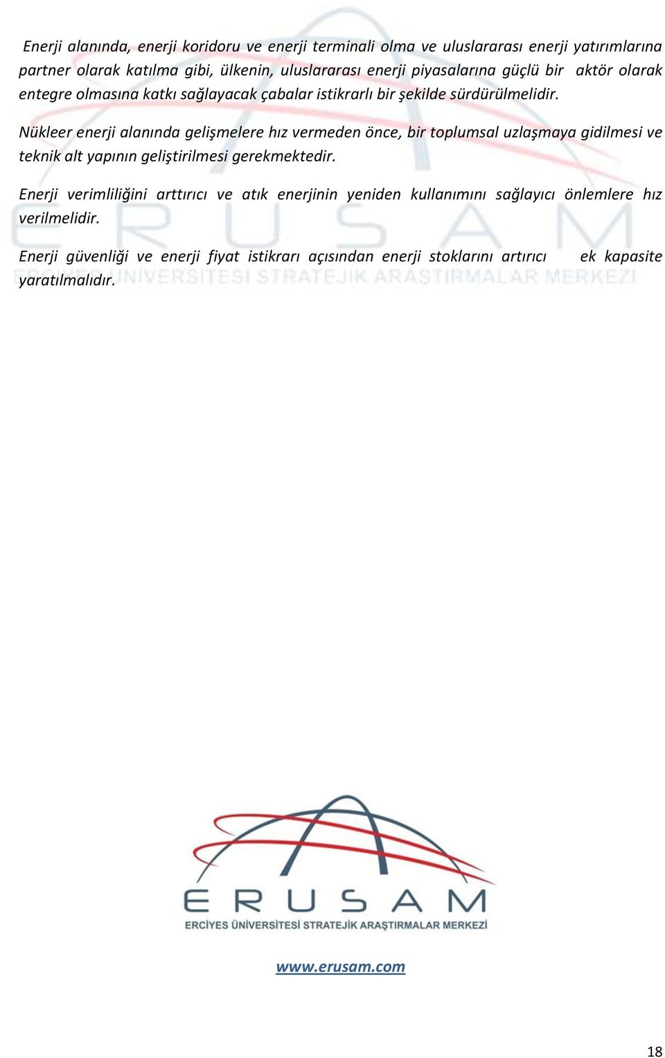 Nükleer enerji alanında gelişmelere hız vermeden önce, bir toplumsal uzlaşmaya gidilmesi ve teknik alt yapının geliştirilmesi gerekmektedir.